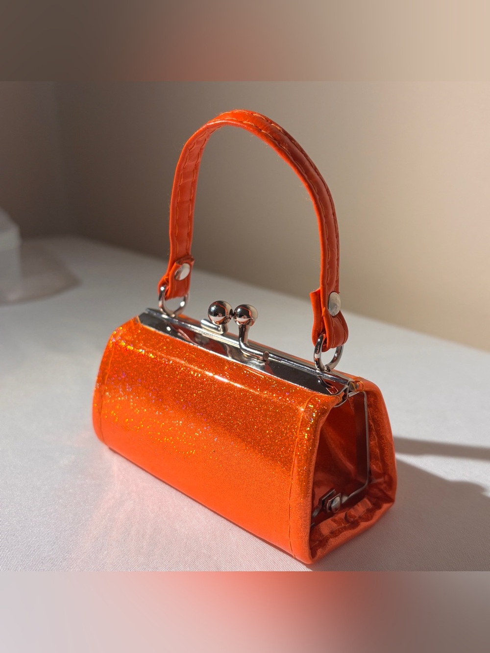 Orange Glitter Mini Bag - Top Handle Women's Bag - Micro Bag - Coin Purse - Picture 4 of 8